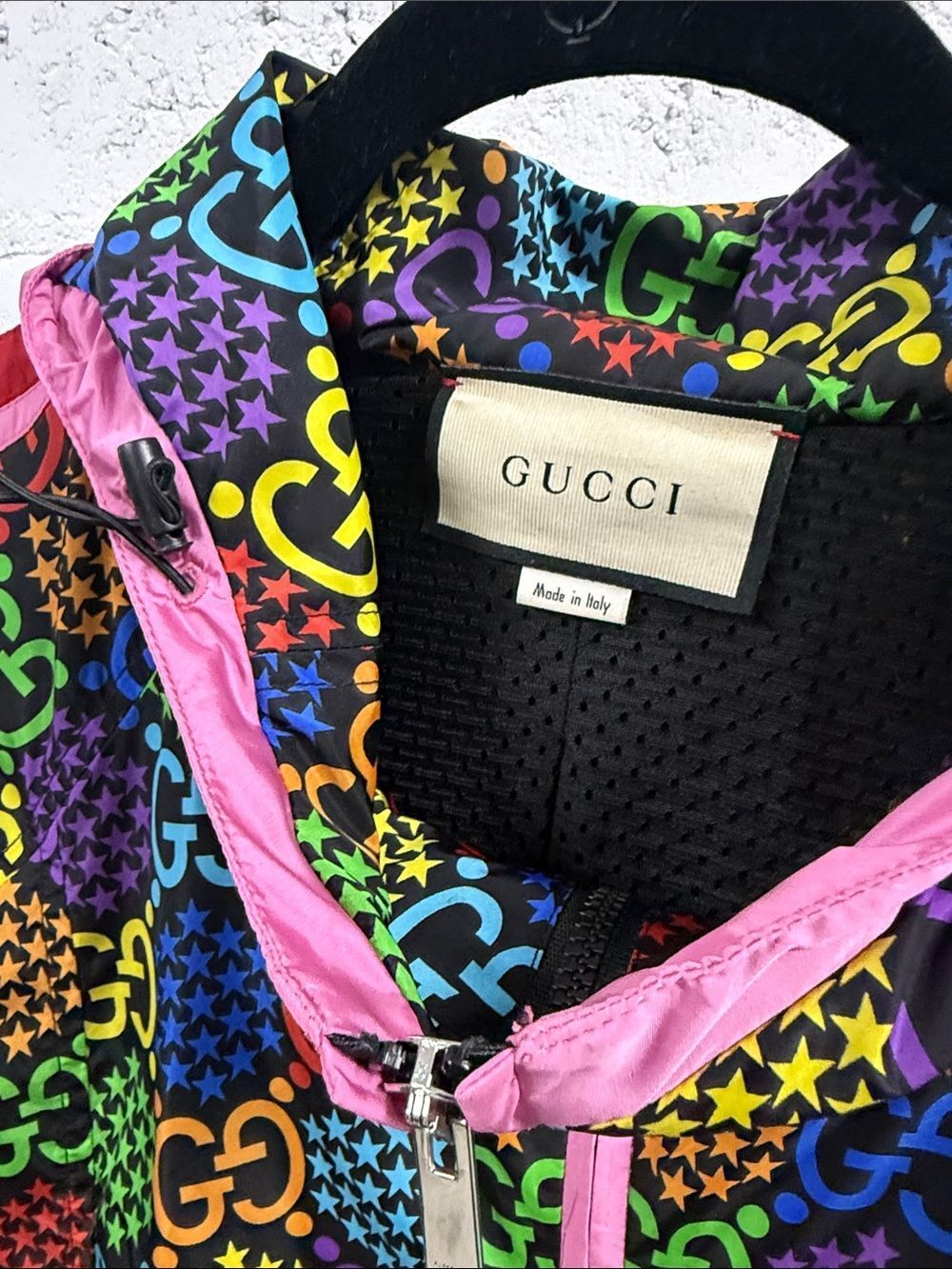 AUTHENTICâGucci Multicolor GG Hooded Windbreaker Pink Trim - Zip Up - Size Small - Picture 3 of 6